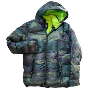 C9 by Champion Kids 16/18 Camo Hooded Puffer Jacket Green and Black Full Zip
